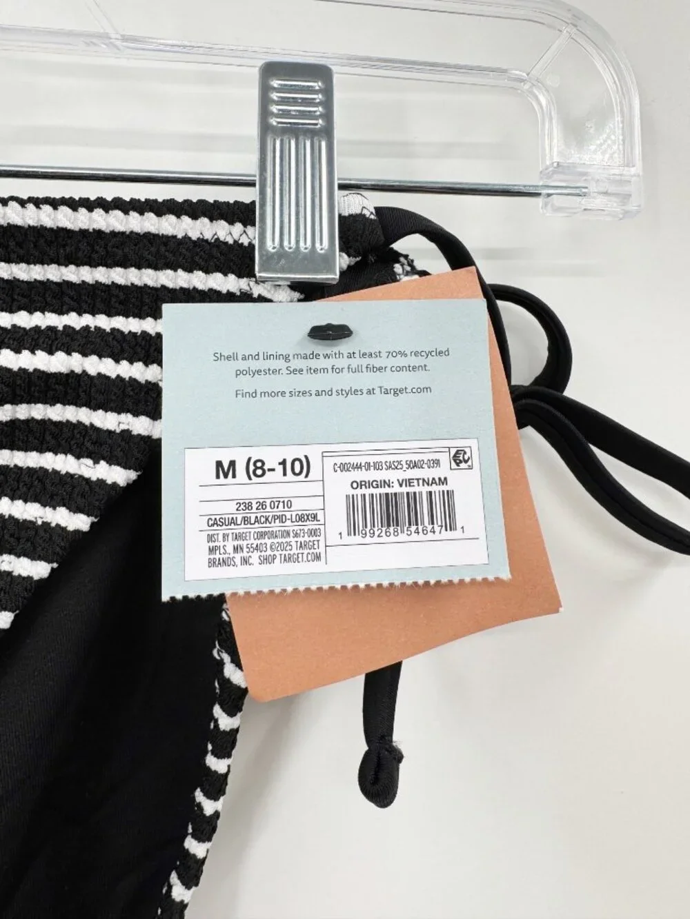 NEW Shade & Shore Striped Low-Rise Side-Tie Cheeky Coverage Bikini Bottom Black